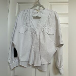 POL Classic White V-Neck Blouse with Dolman Sleeves - Size S